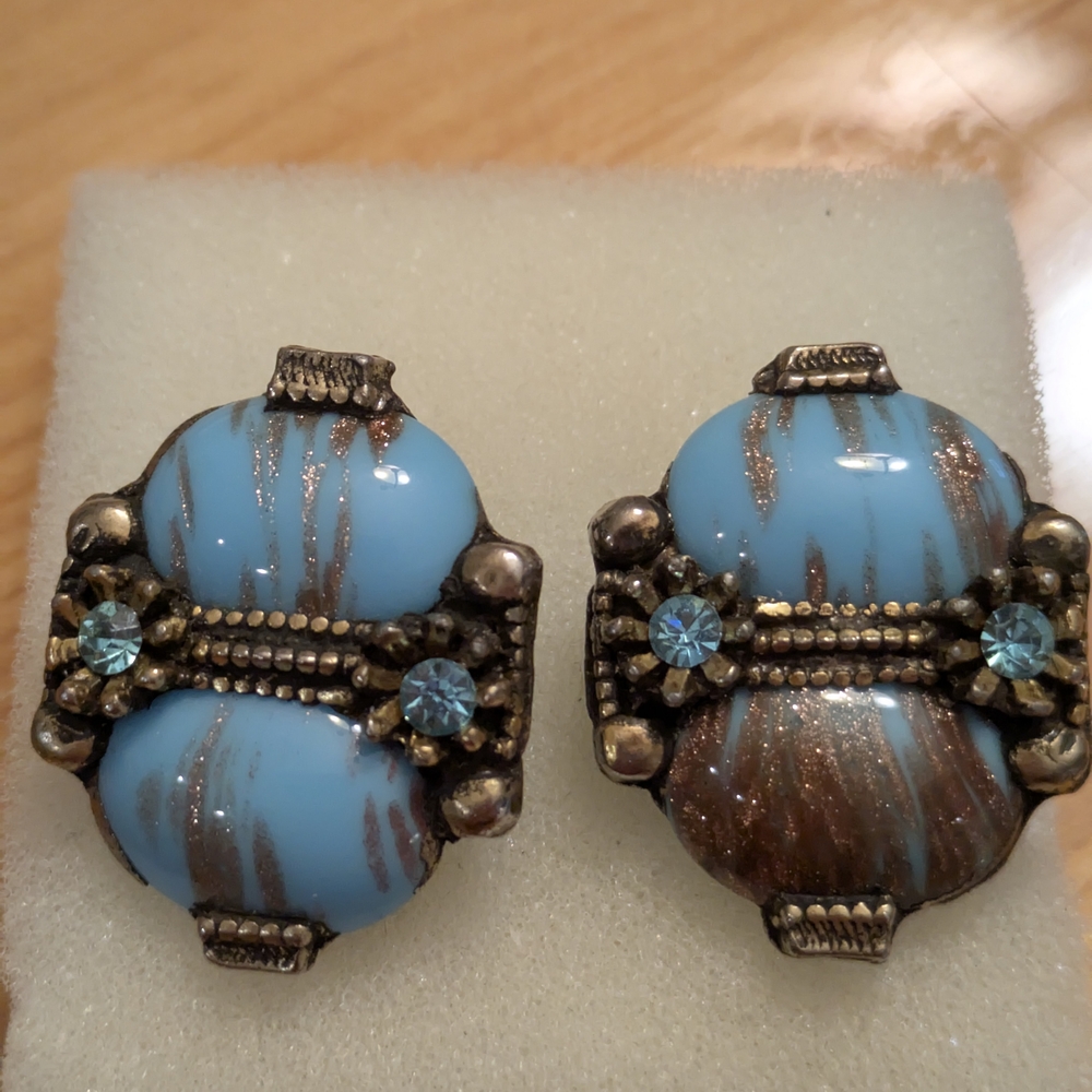 Vintage Blue and Gold Earrings